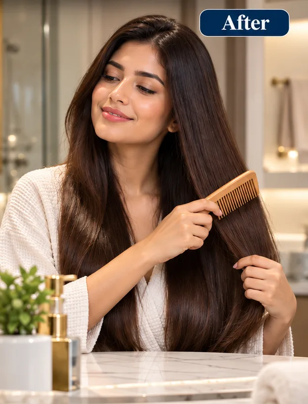 After softening: Smoother, shinier, more manageable hair.