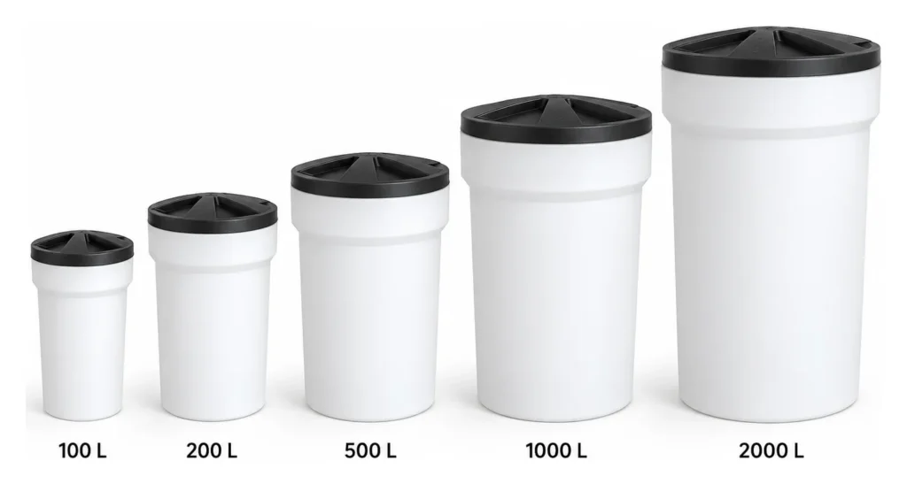 Brine tanks in 100, 200, 500, 1,000 and 2,000 litre sizes