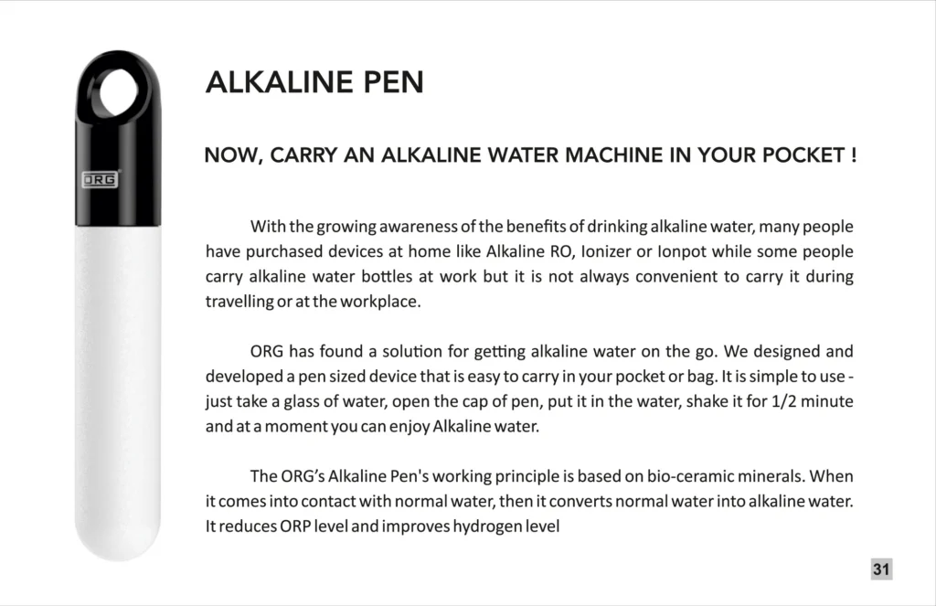 ORG catalogue page: Alkaline Pen, how it works