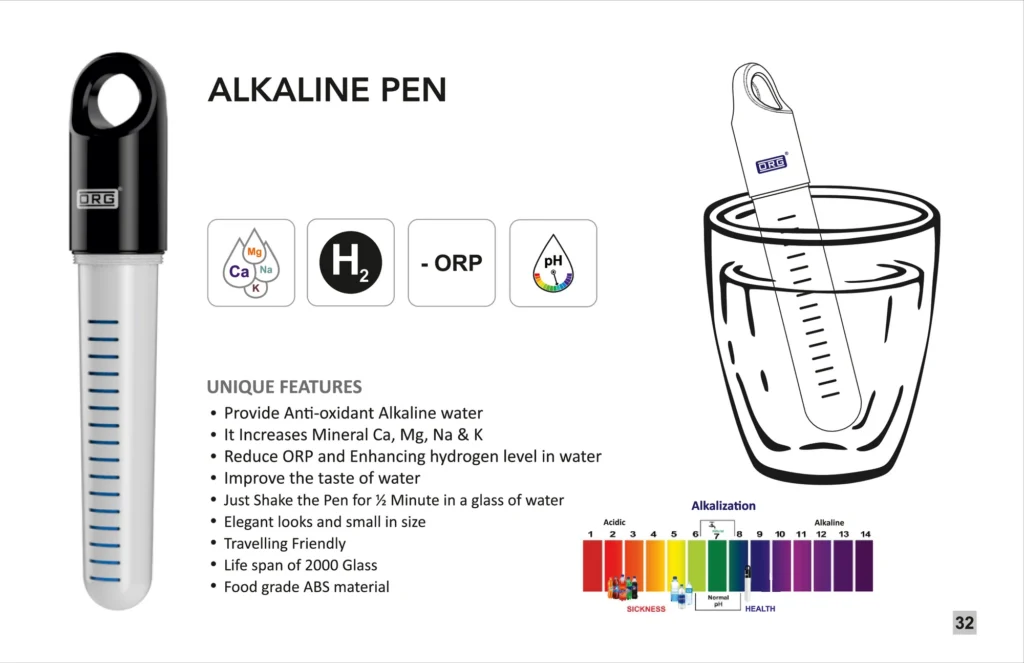 ORG catalogue page: Alkaline Pen features and pH scale