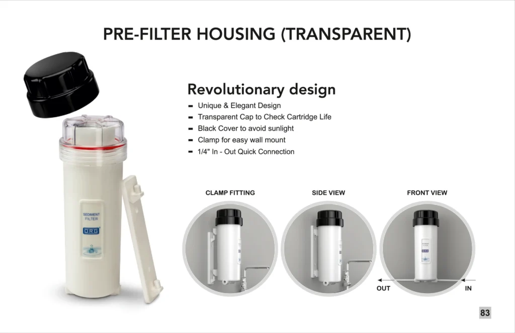 ORG catalogue page: transparent pre-filter housing