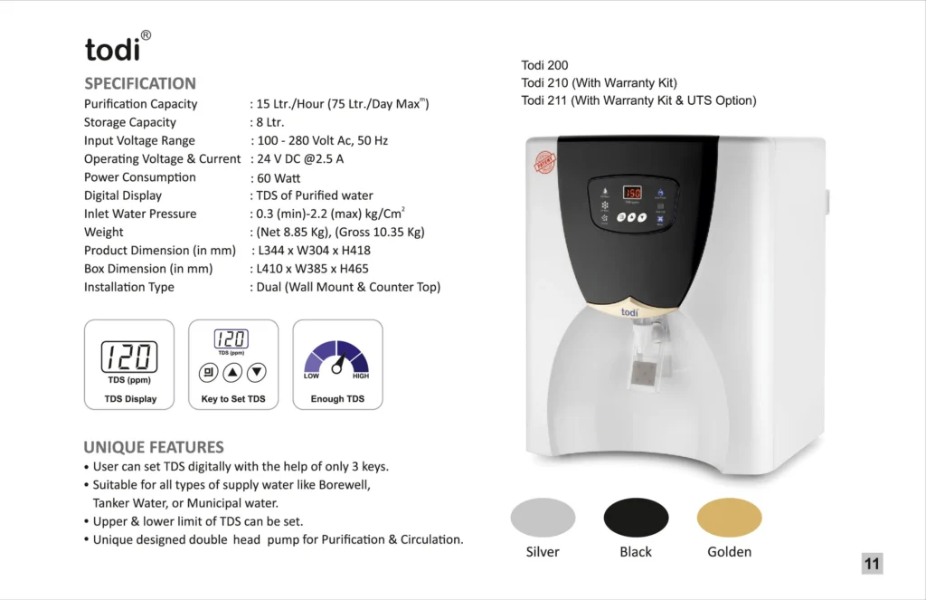 ORG catalogue page: todi 200 specifications and colours