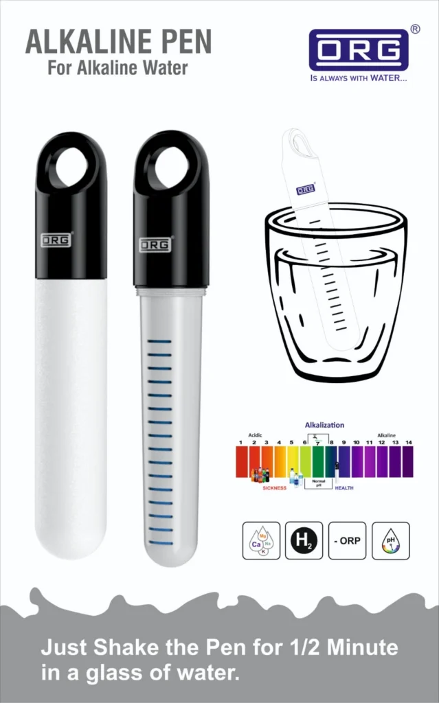 ORG Alkaline Pen poster: shake the pen for half a minute in a glass of water