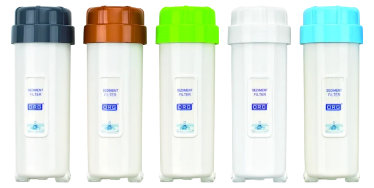 ORG opaque pre-filter housings with grey, copper, green, white and sky-blue caps