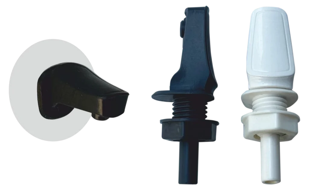 ORG water tank inlets in black and white with a wall elbow