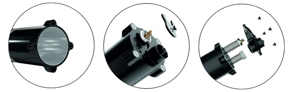 ORG UV module details: aluminium-lined body, 11 W lamp and quartz tube